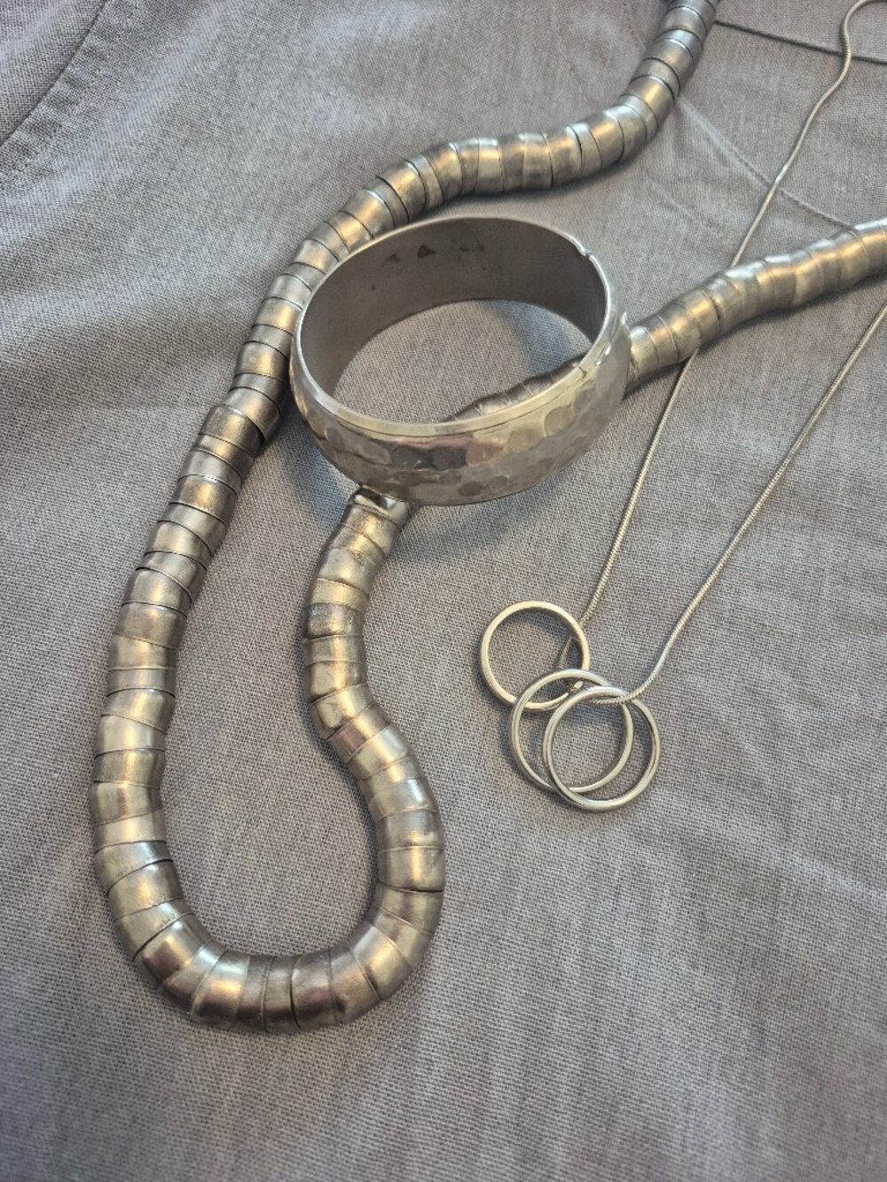 Silver Tone Boho Jewelry Ensemble Necklaces Bangle